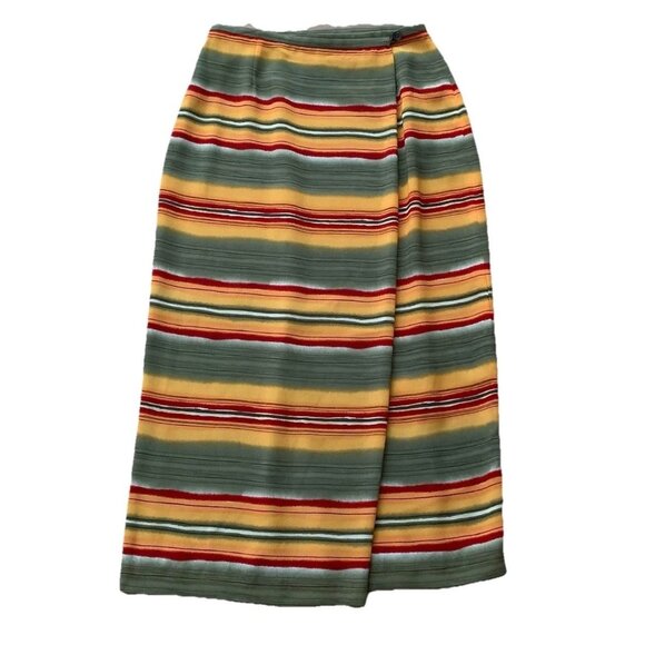 Liz Claiborne Women Skirt 6P Green Striped Polyester Wrap Pencil Midi Lined - Picture 1 of 9